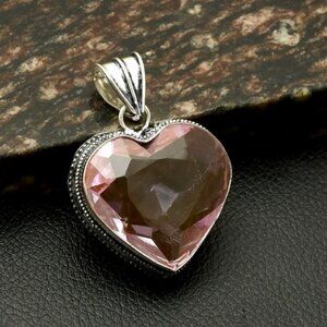 Pink Topaz Gemstone Heart Pendant
